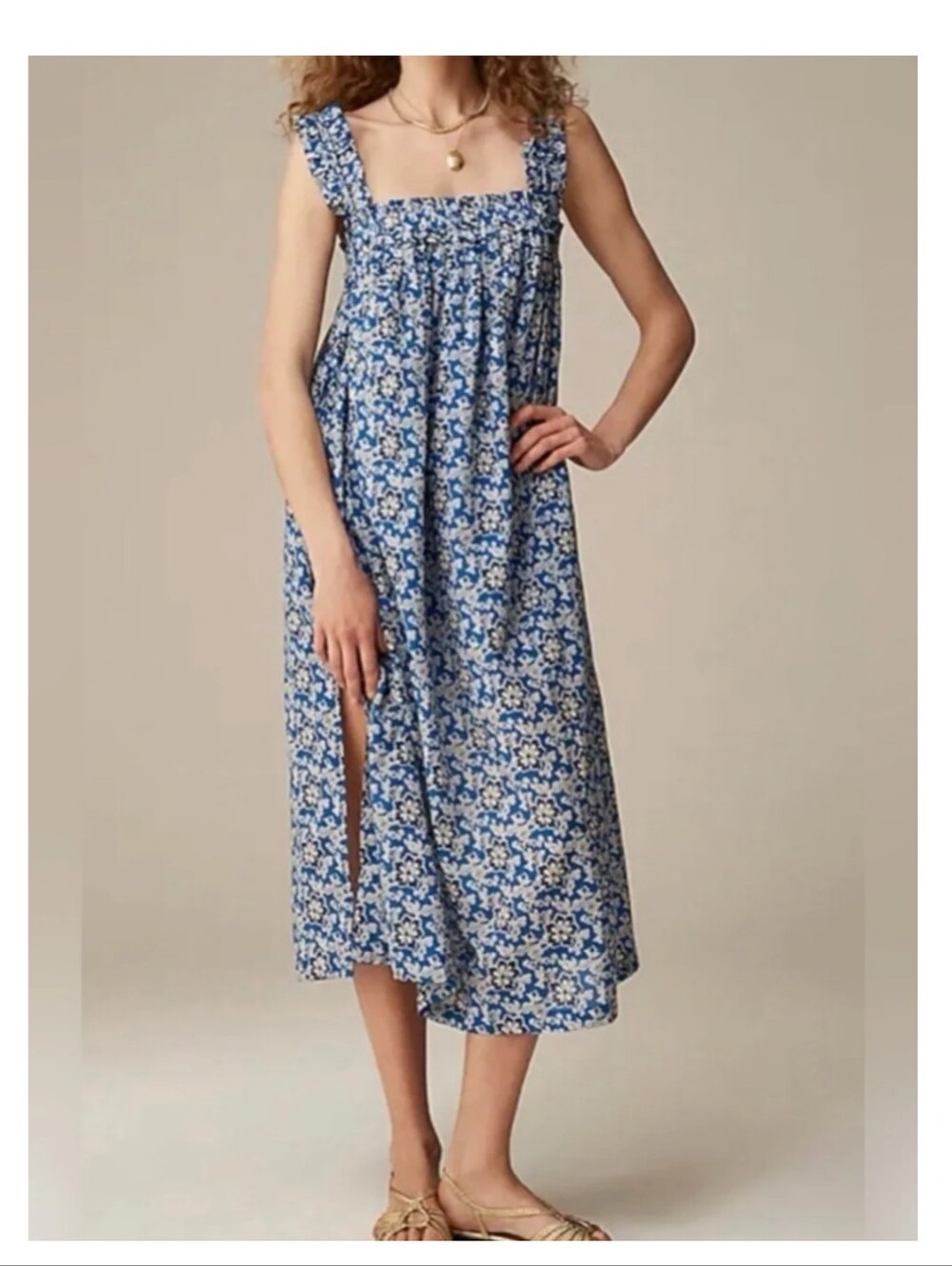 J. Crew Blue and White Floral Midi Dress